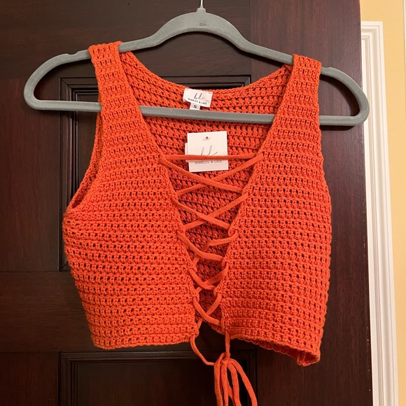 BRAND NEW NWT Bobbles & Lace Orange Crochet Skirt Set. Top Reversible. - Picture 4 of 6
